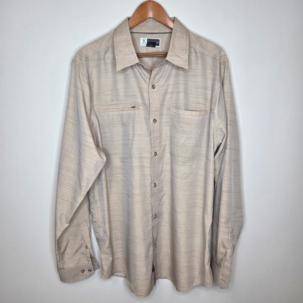 ExOfficio Insect Shield Mens XL Tan Long‎ Sleeve Button Down Hiking Shirt